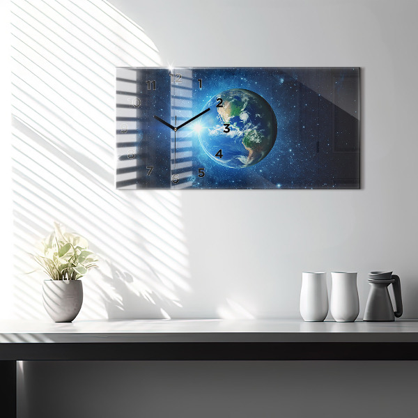Glass wall clock rectangular Earth and Galaxy – NASA