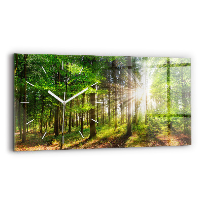 Glass wall clock rectangular Forest sunrise