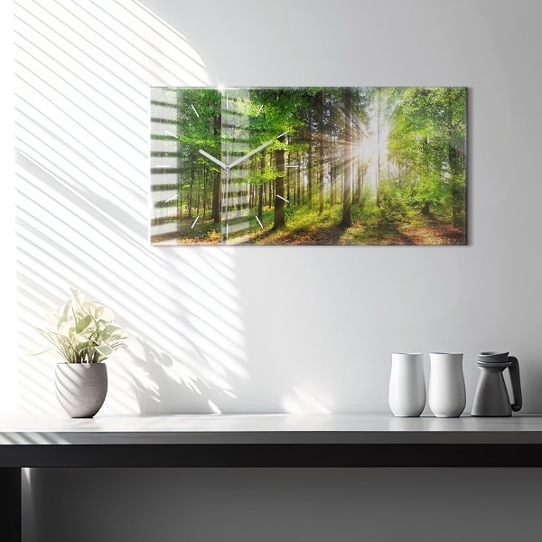 Glass wall clock rectangular Forest sunrise
