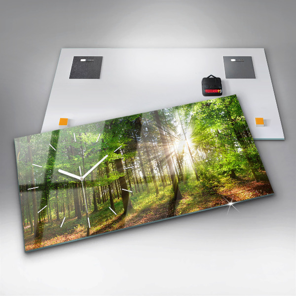 Glass wall clock rectangular Forest sunrise