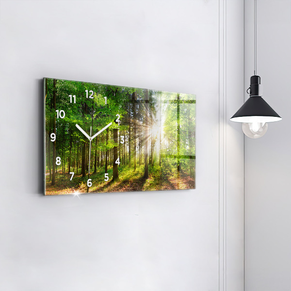 Glass wall clock rectangular Forest sunrise