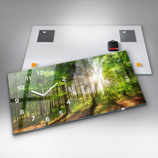 Glass wall clock rectangular Forest sunrise