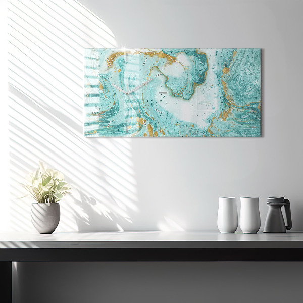 Glass wall clock rectangular Marble texture