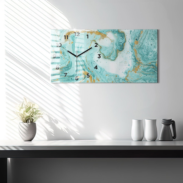 Glass wall clock rectangular Marble texture