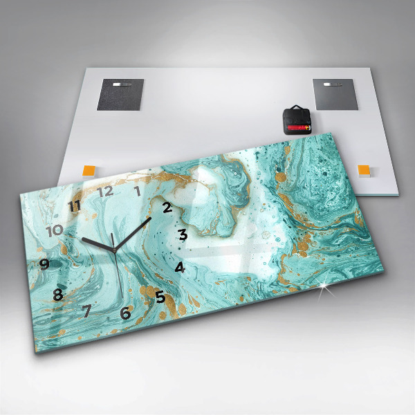 Glass wall clock rectangular Marble texture