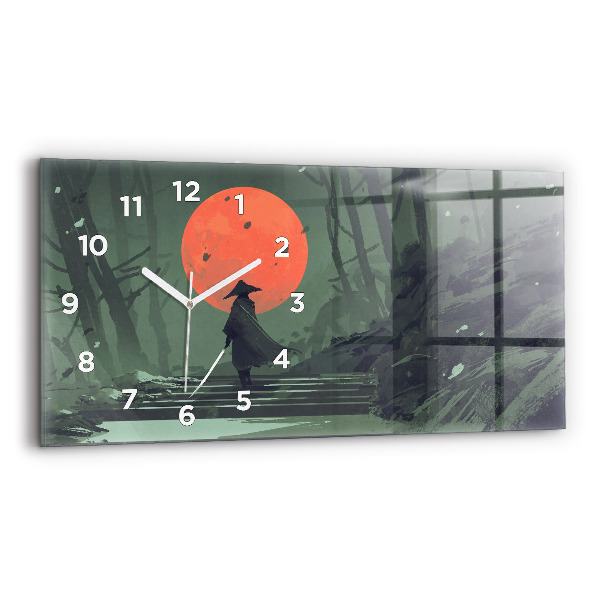 Glass wall clock rectangular Samurai in the forest