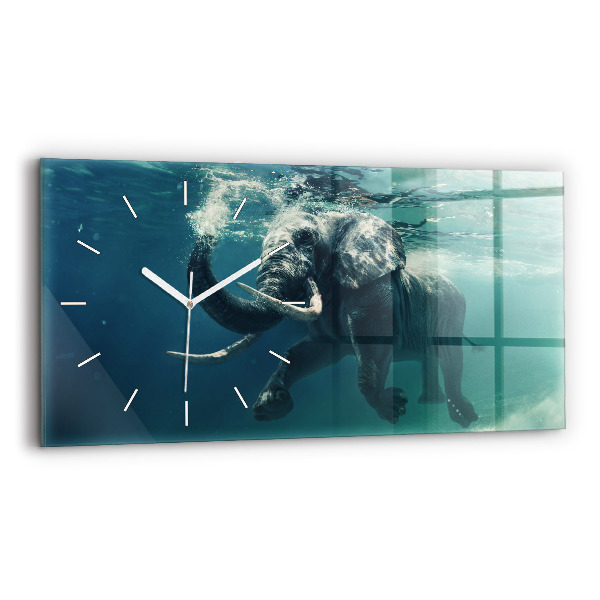 Glass wall clock rectangular Swimming elephant in the ocean