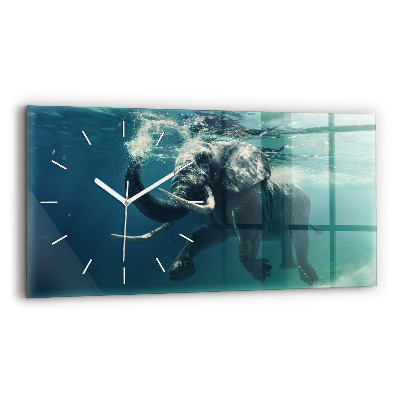 Glass wall clock rectangular Swimming elephant in the ocean