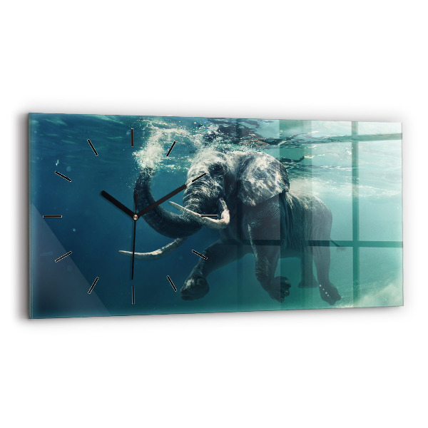 Glass wall clock rectangular Swimming elephant in the ocean