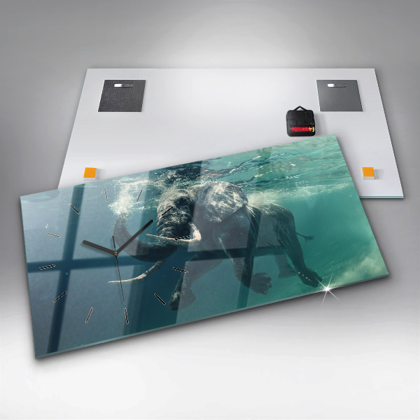 Glass wall clock rectangular Swimming elephant in the ocean