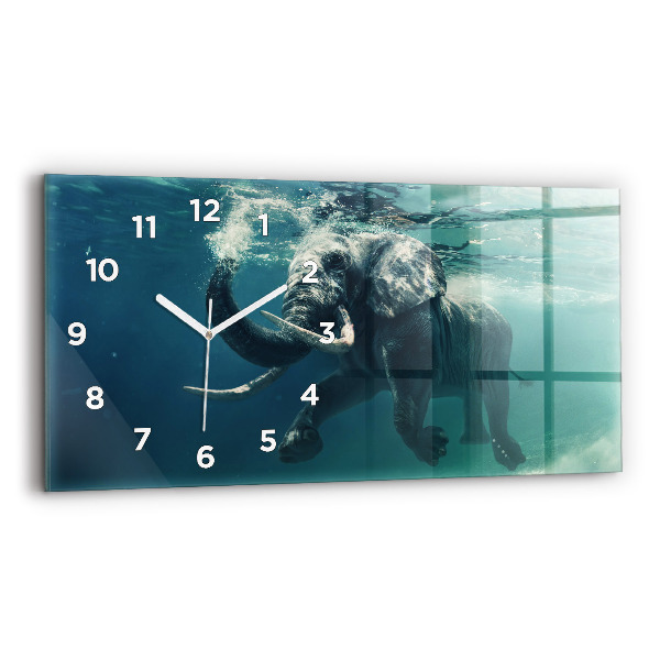 Glass wall clock rectangular Swimming elephant in the ocean