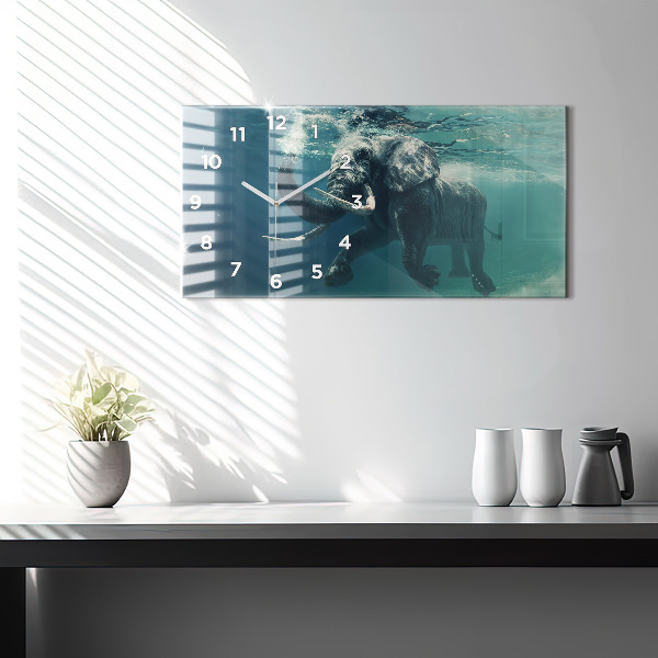 Glass wall clock rectangular Swimming elephant in the ocean