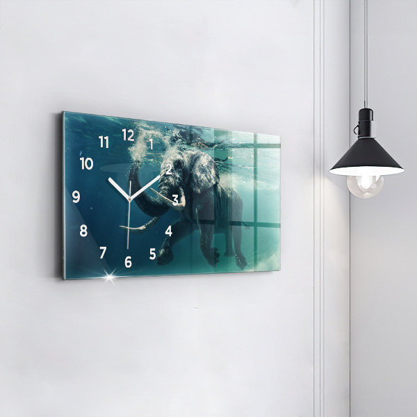 Glass wall clock rectangular Swimming elephant in the ocean