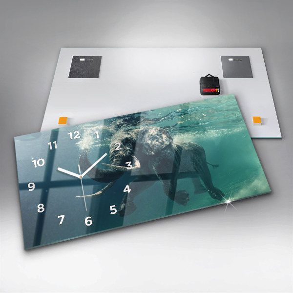 Glass wall clock rectangular Swimming elephant in the ocean