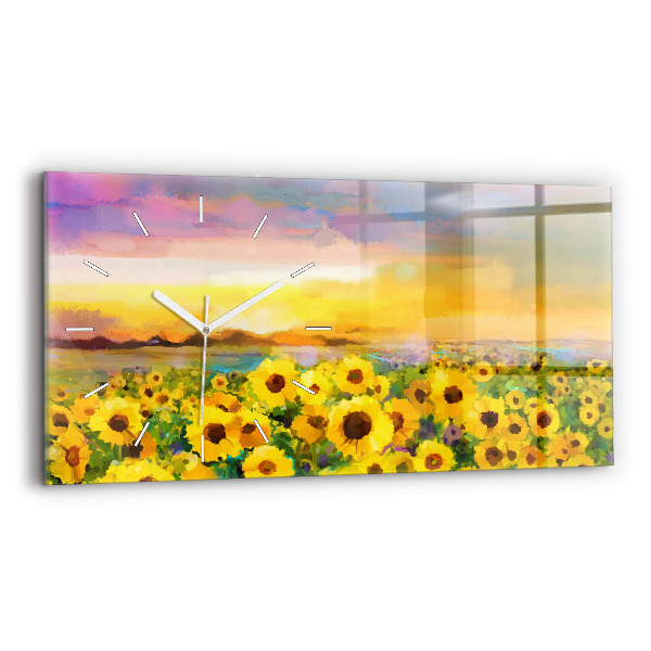 Glass wall clock rectangular Sunflower Field