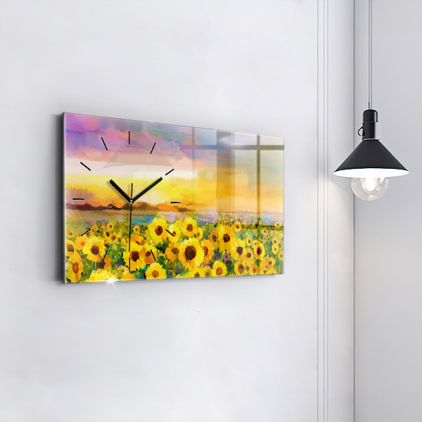 Glass wall clock rectangular Sunflower Field