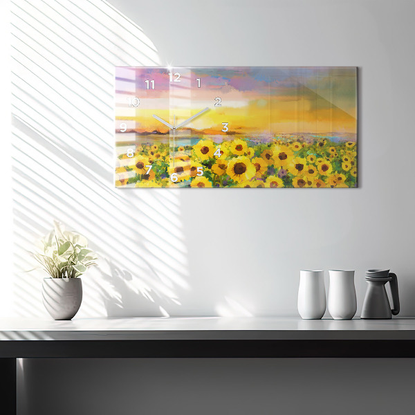 Glass wall clock rectangular Sunflower Field