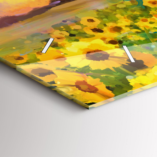 Glass wall clock rectangular Sunflower Field