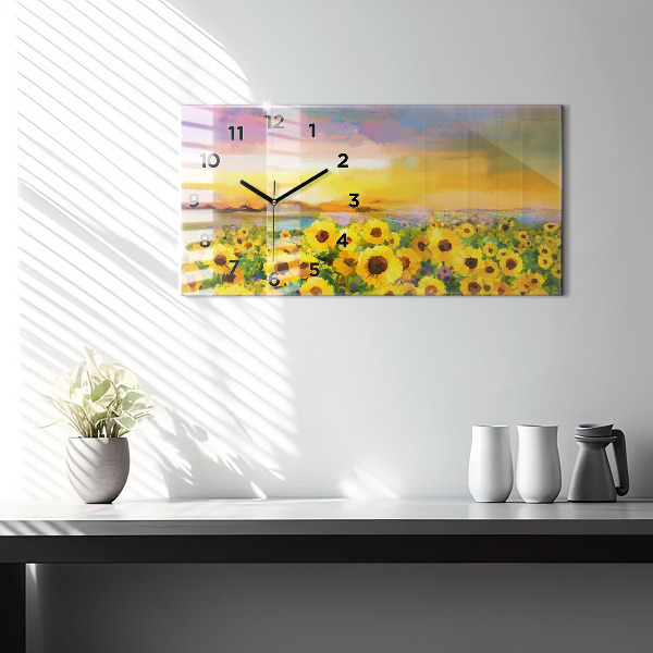 Glass wall clock rectangular Sunflower Field