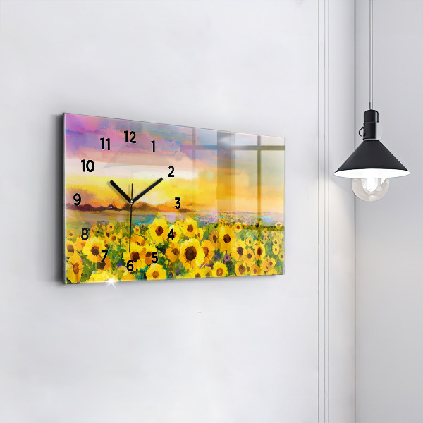 Glass wall clock rectangular Sunflower Field