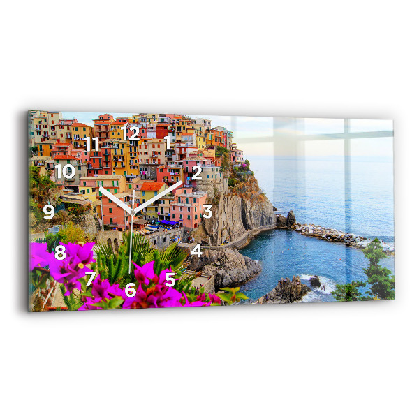 Glass wall clock rectangular Cinque Terre Coast