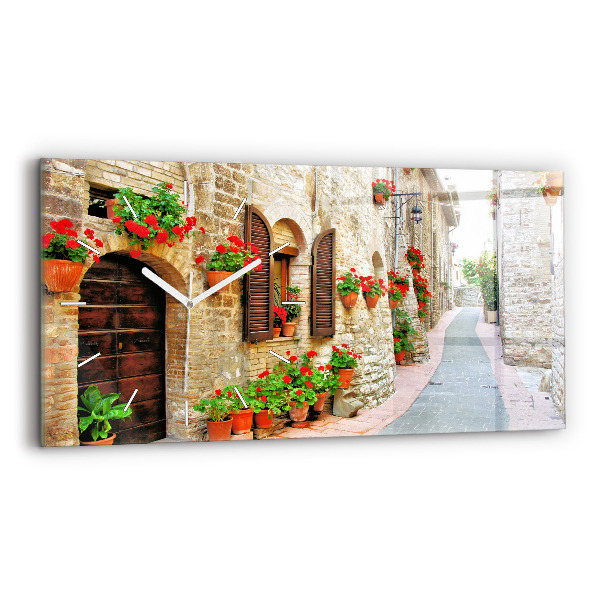 Glass wall clock rectangular A picturesque street