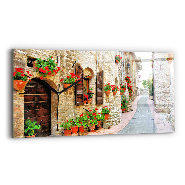 Glass wall clock rectangular A picturesque street