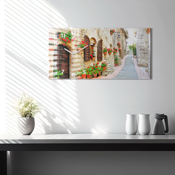 Glass wall clock rectangular A picturesque street