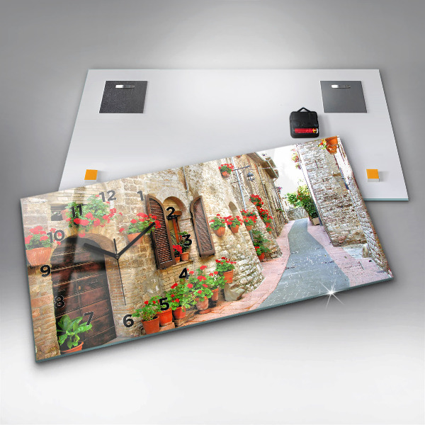 Glass wall clock rectangular A picturesque street