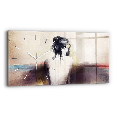 Glass wall clock rectangular Abstract portrait of a woman