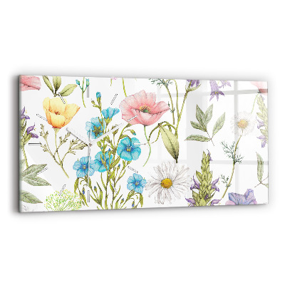 Glass wall clock rectangular Flower Composition