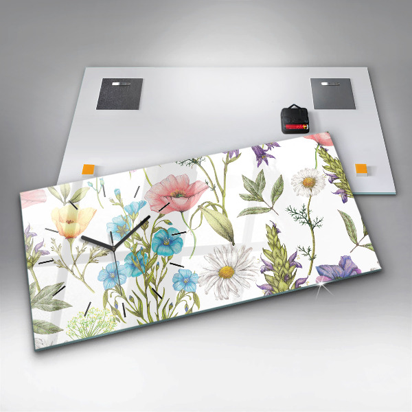 Glass wall clock rectangular Flower Composition