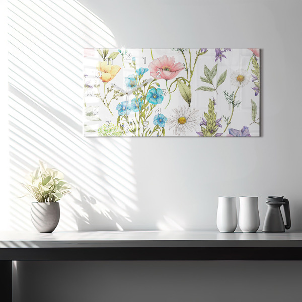 Glass wall clock rectangular Flower Composition