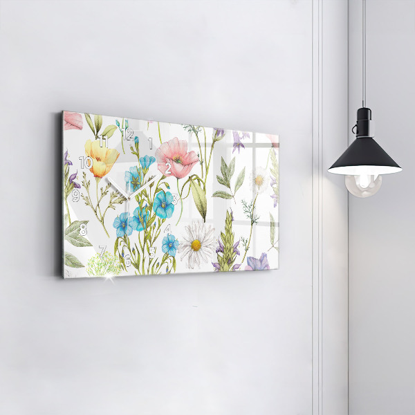 Glass wall clock rectangular Flower Composition