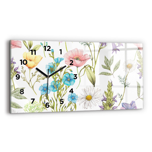 Glass wall clock rectangular Flower Composition