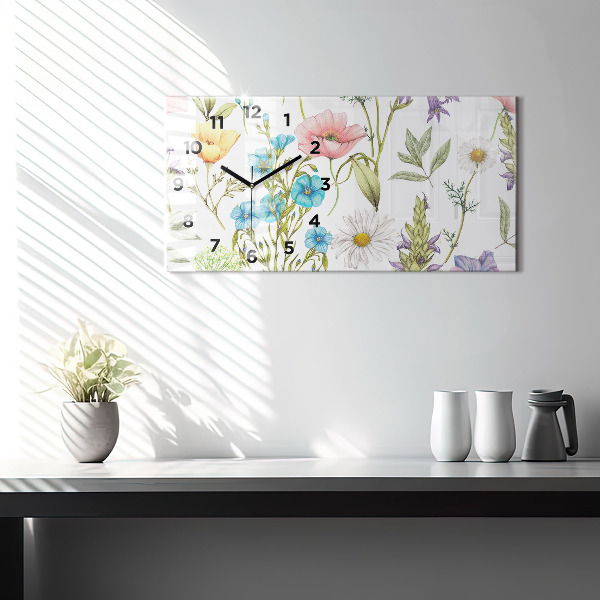 Glass wall clock rectangular Flower Composition