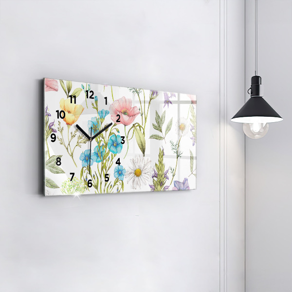 Glass wall clock rectangular Flower Composition