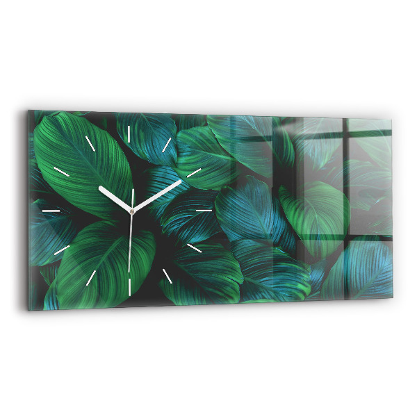 Glass wall clock rectangular Nature leaves