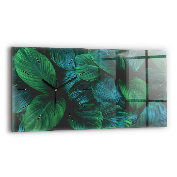 Glass wall clock rectangular Nature leaves