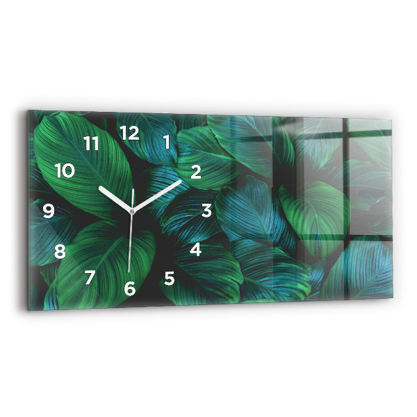 Glass wall clock rectangular Nature leaves