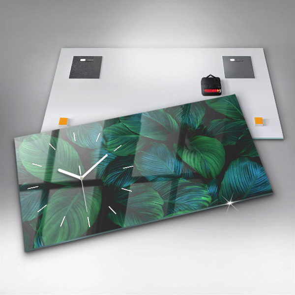 Glass wall clock rectangular Nature leaves