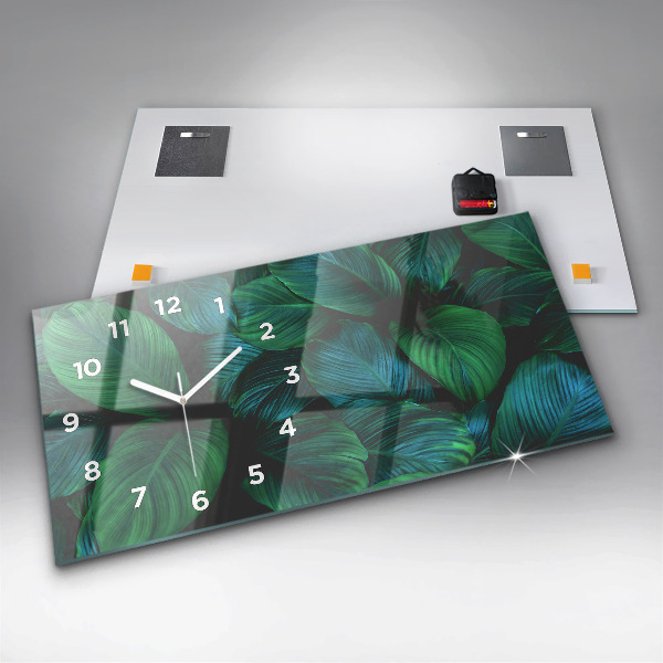 Glass wall clock rectangular Nature leaves