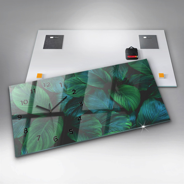 Glass wall clock rectangular Nature leaves