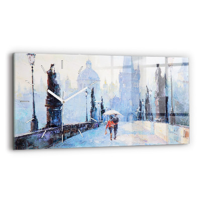 Glass wall clock rectangular Oil art