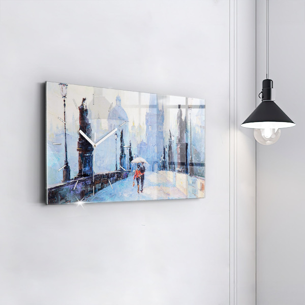 Glass wall clock rectangular Oil art
