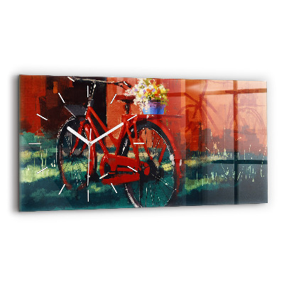 Glass wall clock rectangular Painted bike