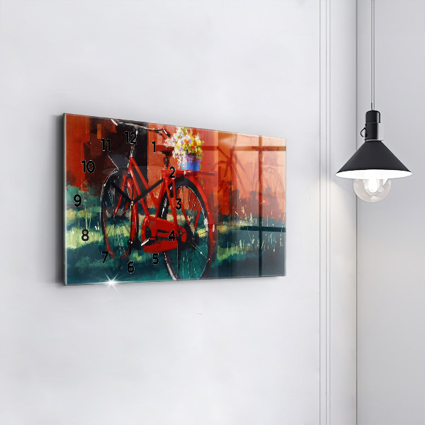 Glass wall clock rectangular Painted bike