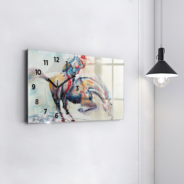 Glass wall clock rectangular Galloping Horses Illustration