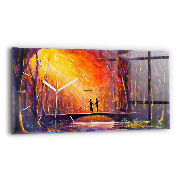 Glass wall clock rectangular Couple in the forest