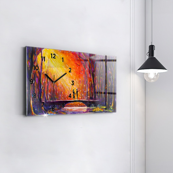 Glass wall clock rectangular Couple in the forest